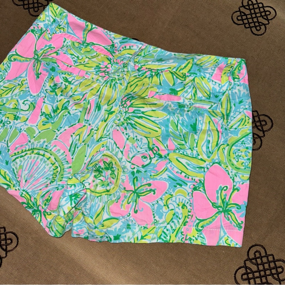 Lilly Pulitzer The Callahan Short Cotton Floral Green Pink Size 4 - Picture 12 of 13
